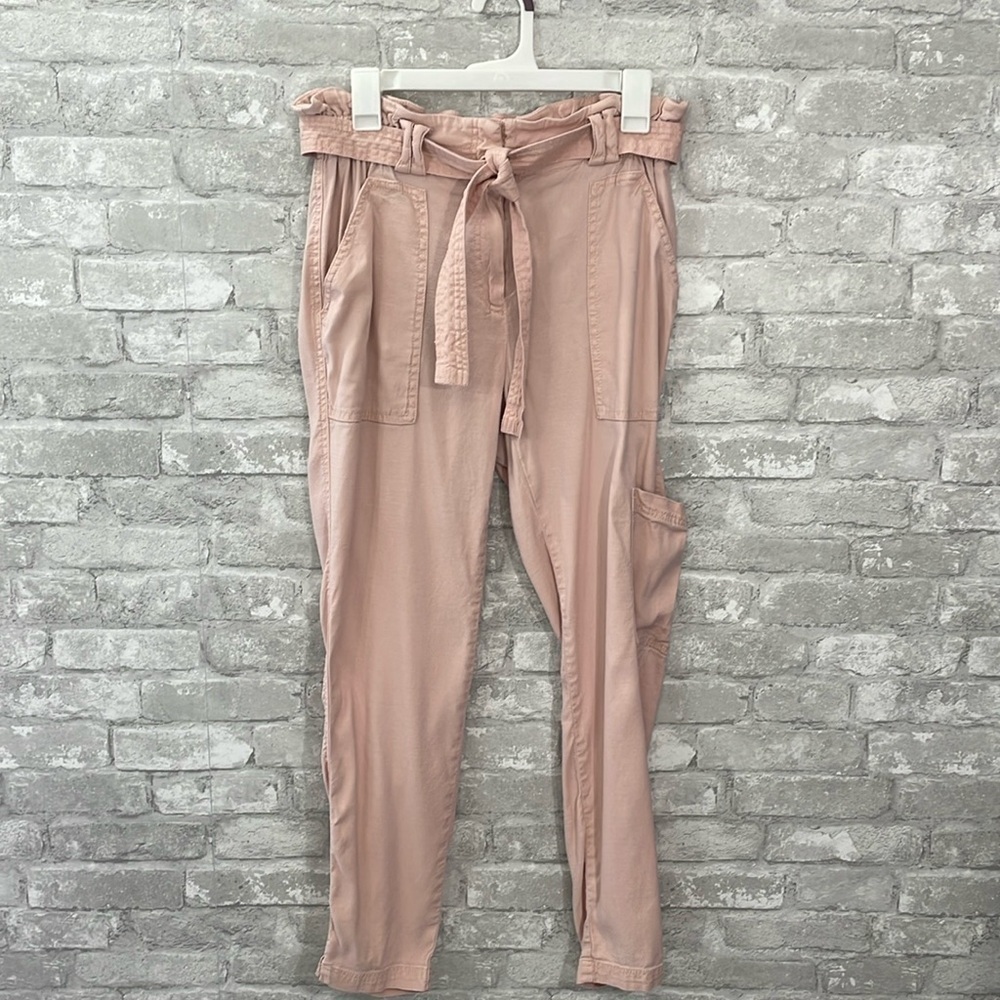 Anthropologie Elevenses Blush Pink Paperbag Waist Straight Leg Pants